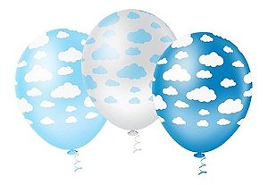 Balão Bexiga Nuvem Azul E Branco Sortidos Nº10 - 25 Uni