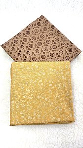 Kit Tecido Combinado / Amarelo floral e marrom trabalhado