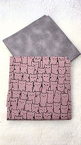 Kit Tecido Combinado / Gatinho Rosa e estonado cinza