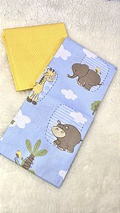 Kit Tecido Combinado / Selva azul e poá amarelo