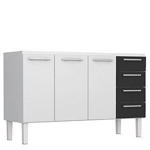 Gabinete de Cozinha em Aço Vênus para Pia 1,50 MT Flat 3 Gavetas Branco com Preto Cozimax