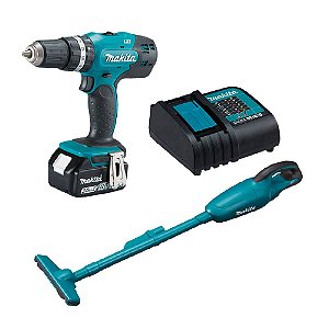 Kit Parafusadeira e Furadeira 18V DHP453 e Aspirador de Pó DCL180Z com 1 Bateria e Carregador Makita