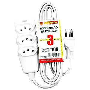 Extensão Elétrica 2P+T 3mt 3 Tomadas 3x0,75mm Branco - Megatron