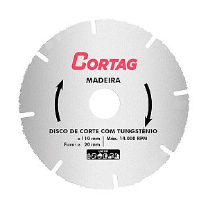 Disco de Corte Tungstênio para Madeira Ø110MM Cortag