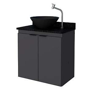 Gabinete para Banheiro Aster com Granito Preto 60cm Cinza Cozimax