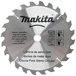 Disco de Serra para Madeira 185x20 24 Dentes D-51340 Makita