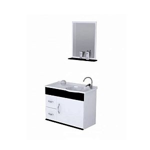 Gabinete para Banheiro Siena 55CM MDP com Espelheira e Cuba Branco com Preto Rorato