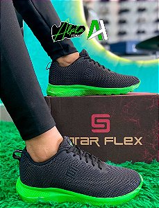 Tênis Star Flex oferta 1 por 50, 2 por 80 Preto/Verde - MOD 06