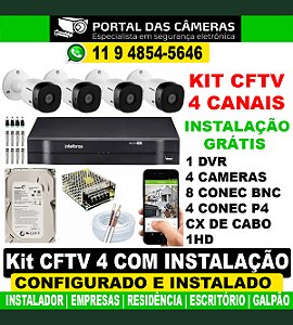 KIT 4 CÂMERAS COM INSTALAÇÃO