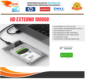 HD Externo 1000GB - Case Portátil USB,  PC,  Notebook , Smart-tv,  Ps4 , Xbox