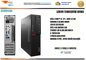 CPU Desktop Slim Lenovo Thinkcentre M910S, Intel Core i5 - 6°Geração , Memoria 08GB DDR4 , SSD 240GB  Semi Novo