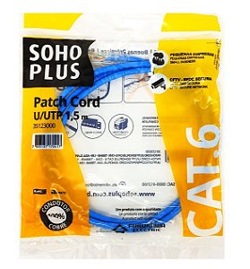 PATCH CORD CAT6 1,5MTS AZUL SOHO PLUS