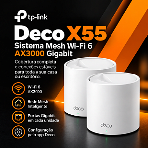 Roteador Mesh TP-Link Deco X55 Wi-Fi 6 AX3000 Gigabit Kit 2 Unidades