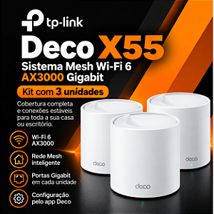 Roteador Mesh TP-Link Deco X55 Wi-Fi 6 AX3000 Gigabit Kit 3 Unidades