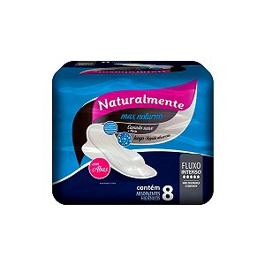 Absorvente Feminino Naturalmente Max Noturno com abas 8 Unidades
