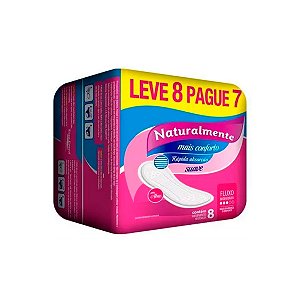 Absorvente Feminino Naturalmente Gel Mais sem abas 8 Unidades
