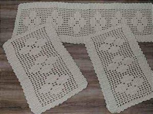 Jogo de Passadeira Rosa 3 Peças de Crochê - Cor Cru