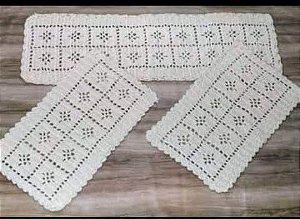 Jogo de Passadeira Aranha 3 Peças de Crochê - Cor Cru