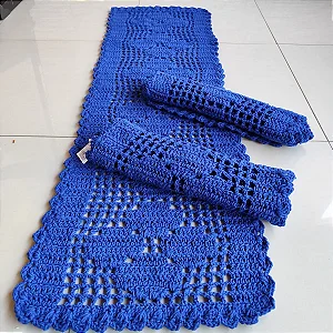 Jogo de Passadeira Rosa 3 Peças de Crochê - Cor Azul Marinho