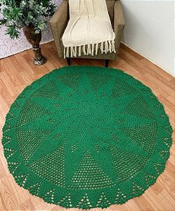 Tapete de Crochê Redondo 1,60 Metros - Cor Verde