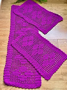 Jogo de Passadeira Rosa 3 Peças de Crochê - Cor Lilás