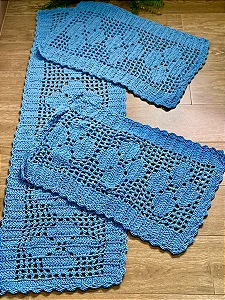 Jogo de Passadeira Rosa 3 Peças de Crochê - Cor Azul Bebe