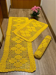 Jogo de Passadeira Rosa 3 Peças de Crochê - Cor Amarelo