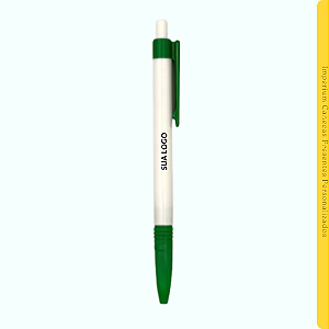 Kit 40 Canetas Esferográfica Branca Com Detalhe Verde