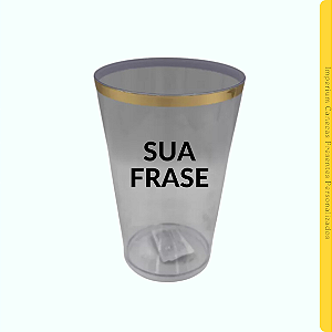 Copo Acrílico Preto Transparente Borda Dourada 550ml