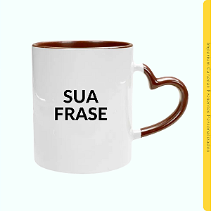 Caneca Branca Alça e Interior Marrom Coração 325ml