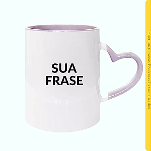 Caneca Branca Alça e Interior Lilás Coração 325ml