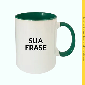 Caneca Branca Alça e Interior Verde Lisa 325ml