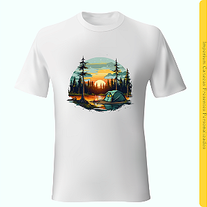 Camiseta Branca - Montanhas e Acampamento