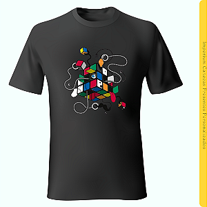 Camiseta Preta - Cubo Mágico Ilusório