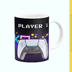 Caneca Branca Lisa 325ml - Controle de Video Game, Player 1