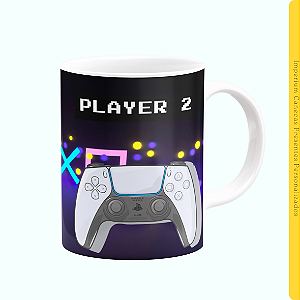 Caneca Branca Lisa 325ml - Controle de Video Game, Player 2