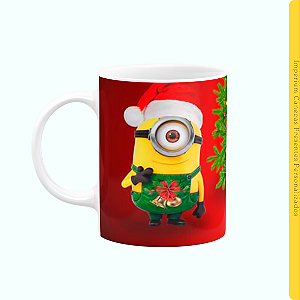 Caneca Branca Lisa 325ml - Natal Minions