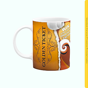 Caneca Branca Lisa 325ml - Wonka, Golden Ticket