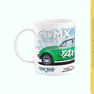 Caneca Branca Lisa 325ml - Fusca Taxi, Verde e Branco