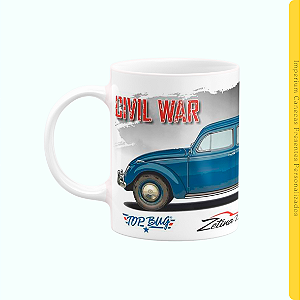 Caneca Branca Lisa 325ml - Fusca Azul, Guerra Civil