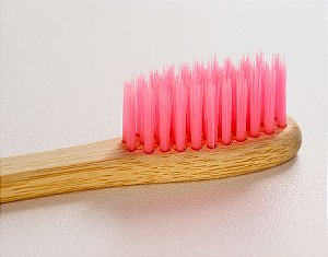 Escova de dente infantil de bambu personalizada - cerdas rosas
