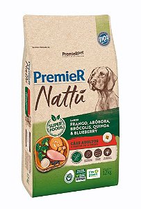 PremieR Nattu Cães Adultos Frango Abóbora Brócolis Quinoa e Blueberry 12Kg