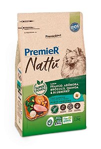 PremieR Nattu Cães Adultos Raças Pequenas Frango Abóbora Brócolis Quinoa e Blueberry