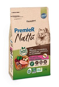 PremieR Nattu Cães Adultos Raças Pequenas Frango Mandioca Beterraba Linhaça e Cranberry