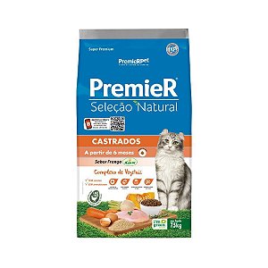 Premier Seleção Natural Gatos a Partir de 6 Meses Castrados Frango Korin 7,5Kg