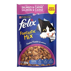 Sachê Felix Fantastic Gatos Adultos Mix Salmão e Carne 85g