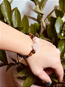 Pulseira Boho Macramê | Quartzo Rosa