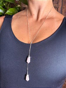 Colar Gravata| Quartzo Rosa