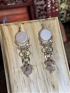 Brinco Hippie | Quartzo Rosa