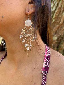 Brinco Hippie | Quartzo Rosa